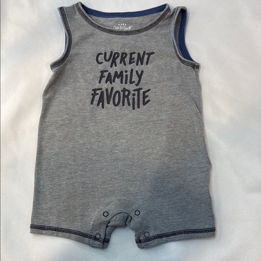 Cat & Jack, Gray Sleeveless Baby Romper Onesie, size 3-6 months, snaps, pre-owne